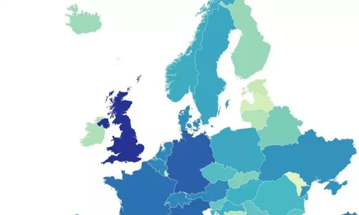 Gjennomsnittslønn Europa kart