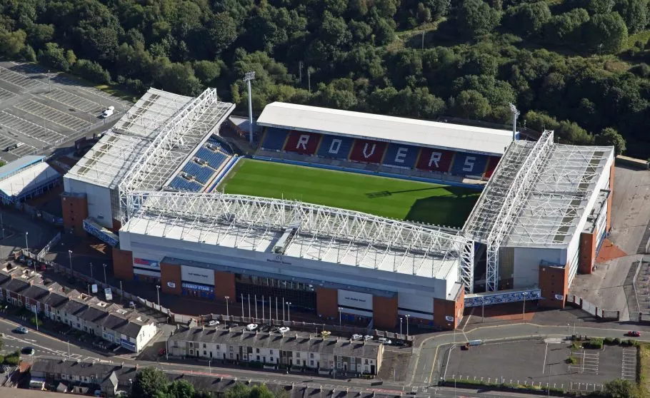 aerial view of Blackburn Rovers Football Ground Ewood Park Stadium, UK
