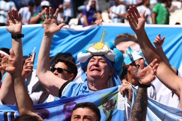 Doha, Qatar. 22nd Nov, 2022. An Argentina fan supports his team during the 2022 FIFA World Cup Group C match at the Stadium 974 in Doha, Qatar on November 22, 2022. Photo by Chris Brunskill/UPI Credit: UPI/Alamy Live News