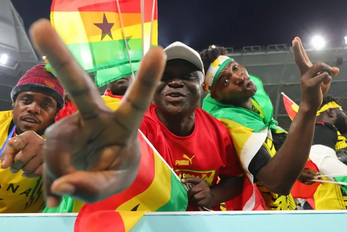 Ghana fans during the FIFA World Cup, Qatar. , . Photo by Peter Dovgan. Editorial use only, license required for commercial use. No use in betting, games or a single club/league/player publications. Credit: UK Sports Pics Ltd/Alamy Live News
